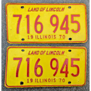 Vintage Illinois 1970 License Plate Land of Lincoln Pair Expired